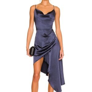 Elliatt Blue Asymmetrical Slip Dress with Spaghetti Straps